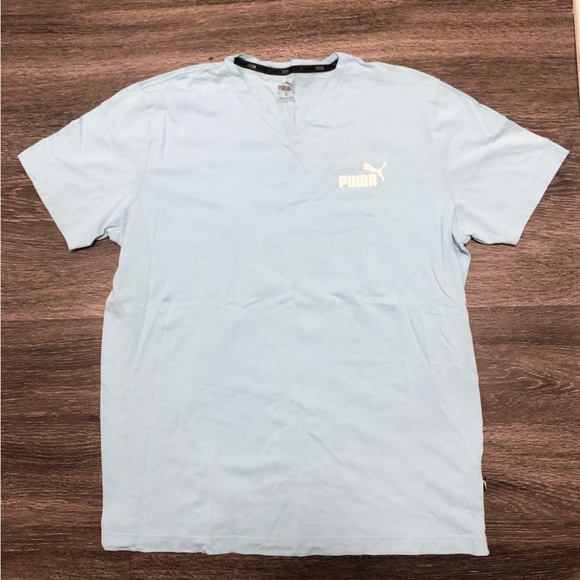 Puma V-Neck T-Shirt - Sky Blue - Size L - Picture 1 of 5